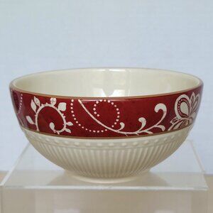 Pier 1 Imports Ironstone Maribeth Ribbed Red Floral Soup Cereal Bowl 6 in